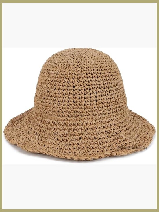Paper Straw Sun Hat Foldable Wide Brim Beach Hat UPF 50+